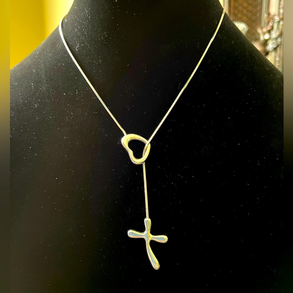 Premier Designs Silver Sliding Cross and Heart Necklace